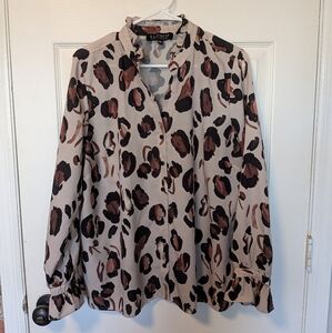 Elloquii GUC Animal Print Ruffle Blouse 16